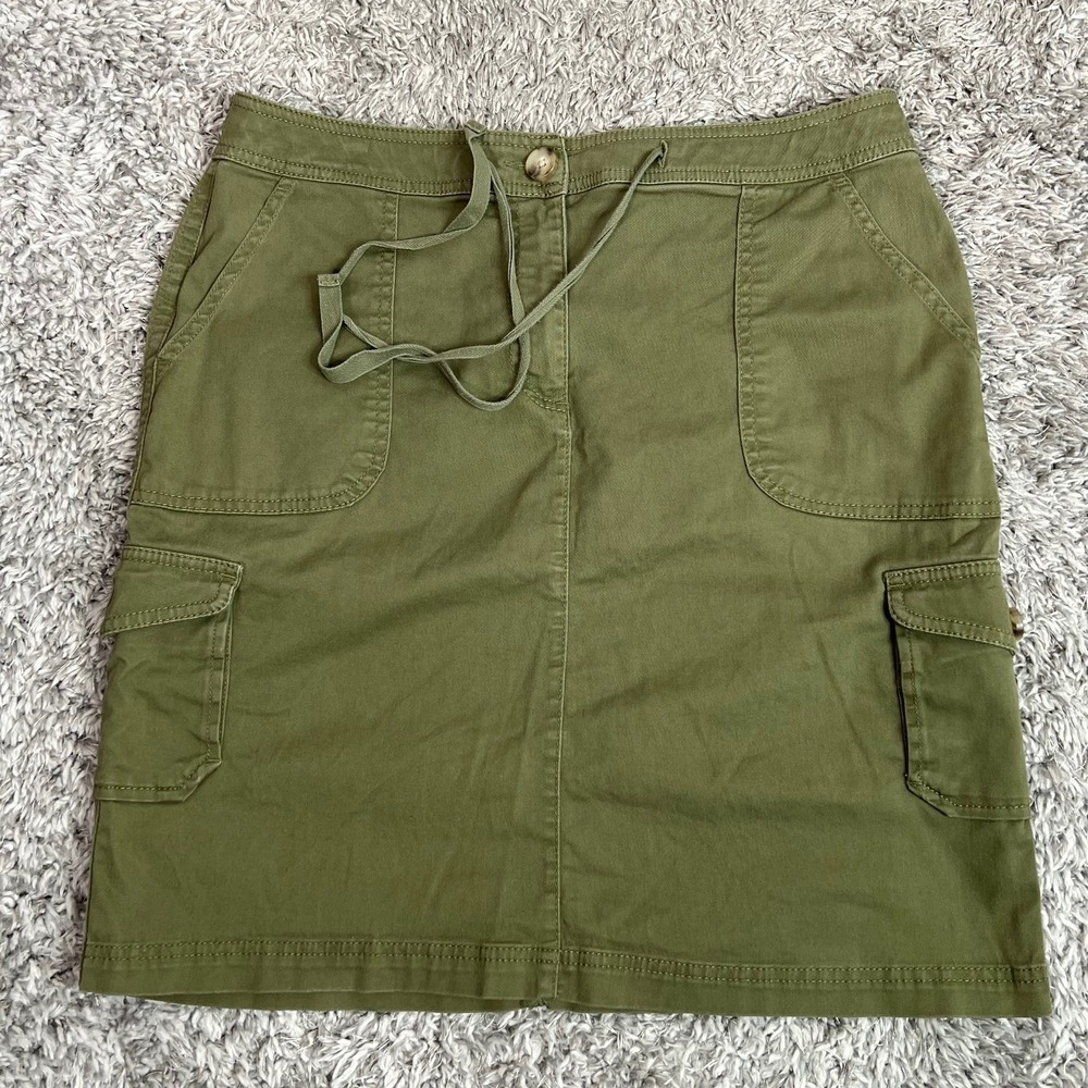 L.L. Bean Skirt Women's Size 10 Green Favorite Fit Cargo Pockets Drawstring‎